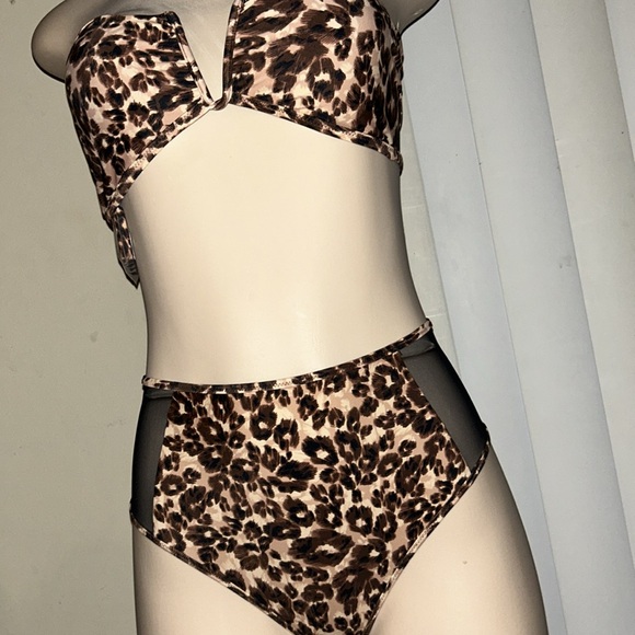 Aerie Leopard Mesh High Cut Cheeky Bikini Bottom & Top Set Size S - Picture 5 of 16